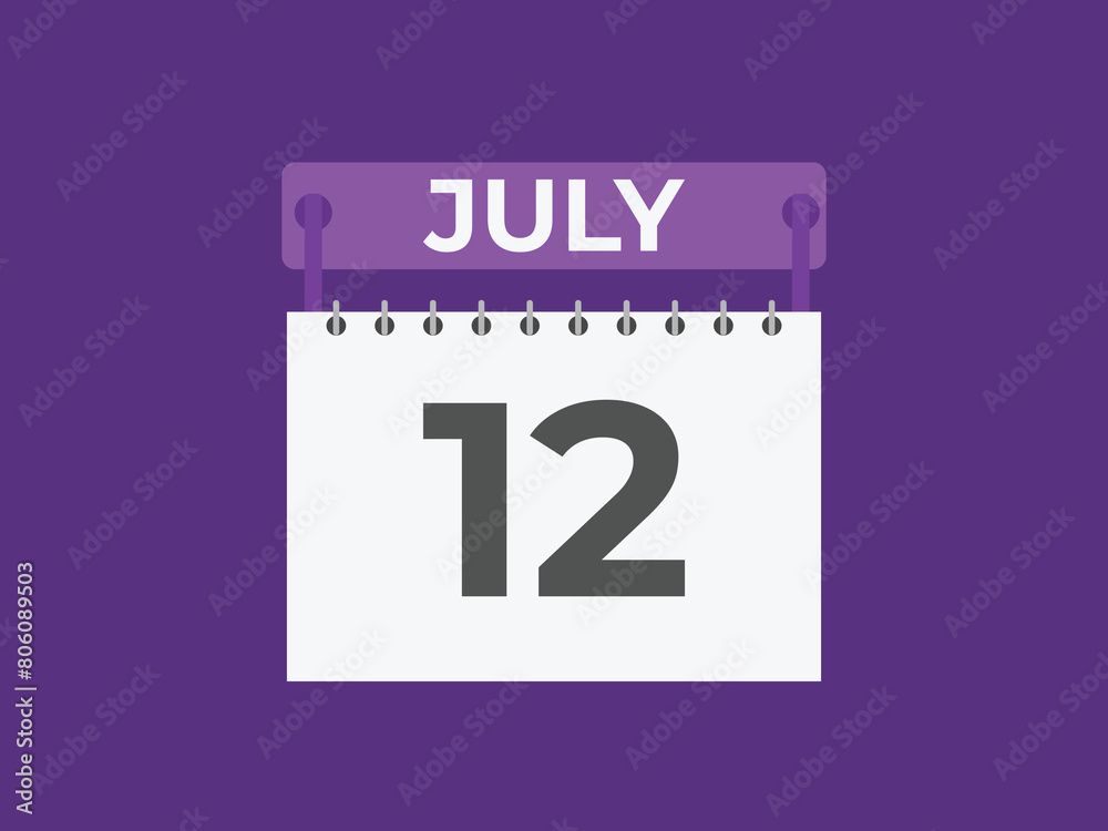 July 12 calendar reminder. 12 July daily calendar icon template. Calendar 12 July icon Design template. Vector illustration
July 12 calendar reminder. 12 July daily calendar icon template. Calendar 12 July icon Design template. Vector illustration