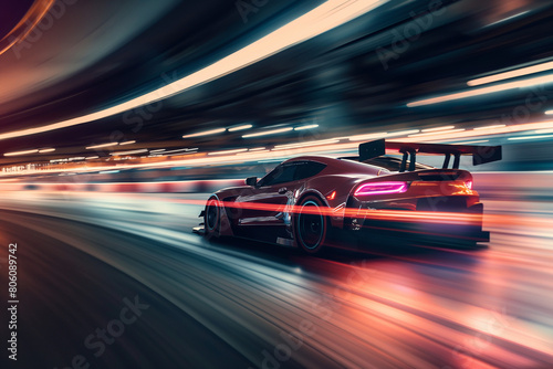 Super sport car on the speed, dynamic motion effect blurred background