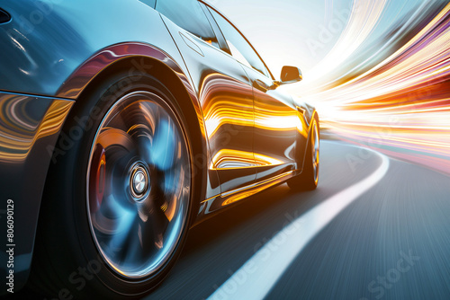 Super sport car on the speed, dynamic motion effect blurred background © Rattanapon