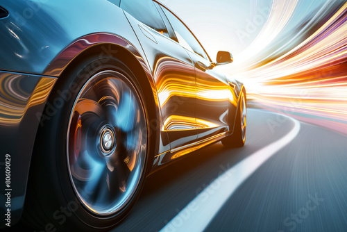 Super sport car on the speed, dynamic motion effect blurred background