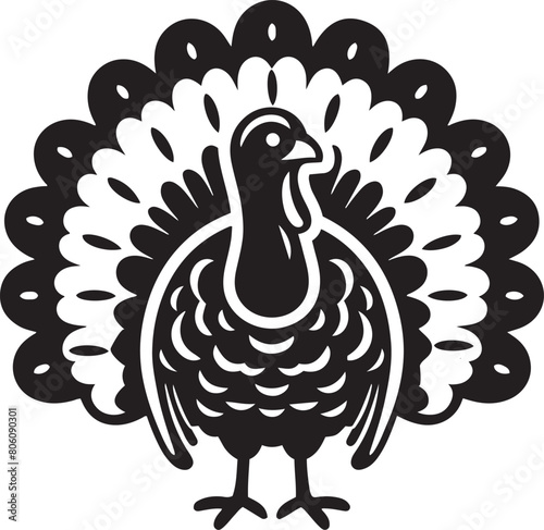 Thanksgiving Turkey silhouette front view vector illustration.