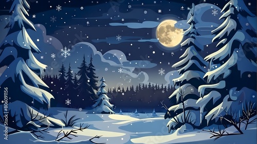 Winter night s enchanted glow under a serene starry sky