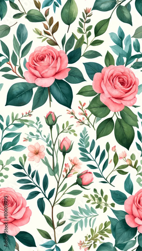 Wallpaper Mural Beautiful seamless vector floral pattern, spring summer background with tropical flowers, palm leaves, jungle leaf, rose, bird of paradise flower. Exotic wallpaper, Hawaiian style, watercolour style Torontodigital.ca