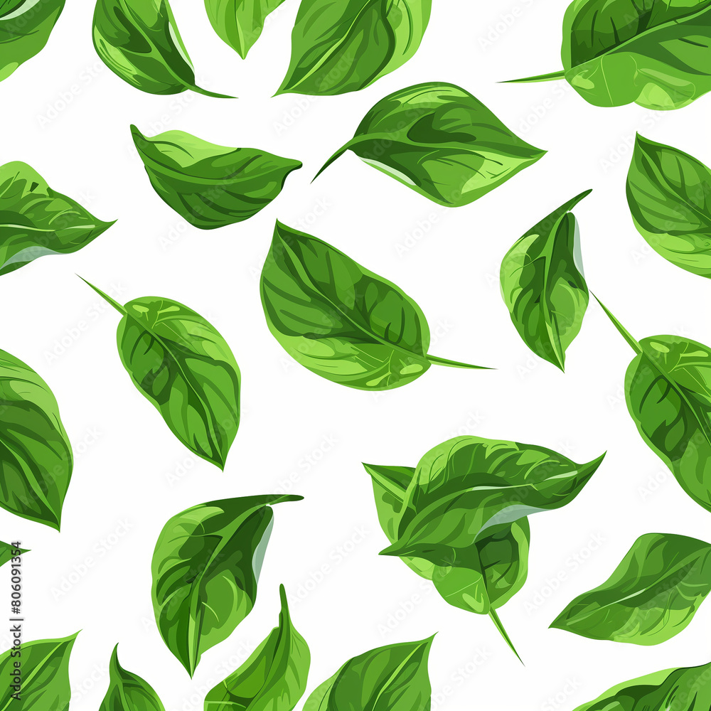 a seamless pattern of green leaves, on a white background