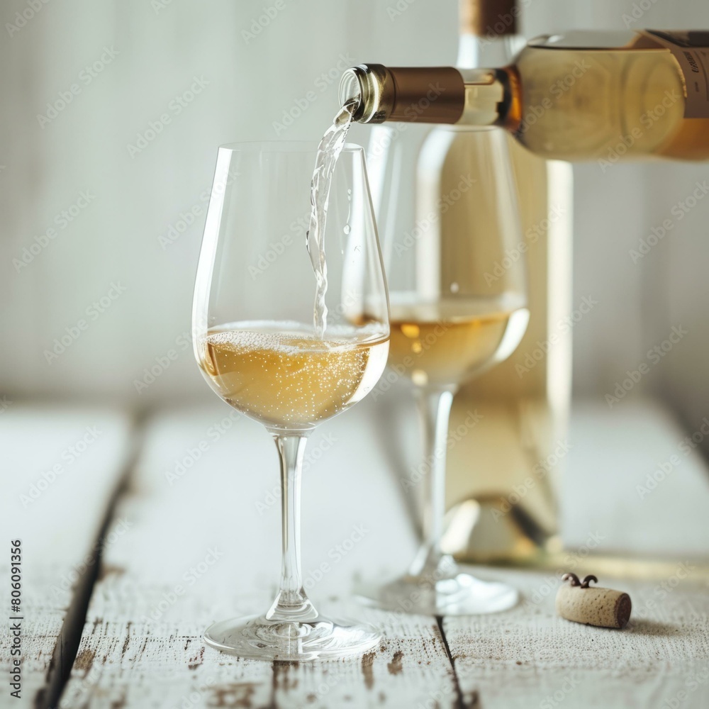 Fototapeta premium Close-up of pouring white wine into glass