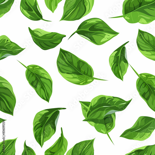 a seamless pattern of green leaves, on a white background © forenna