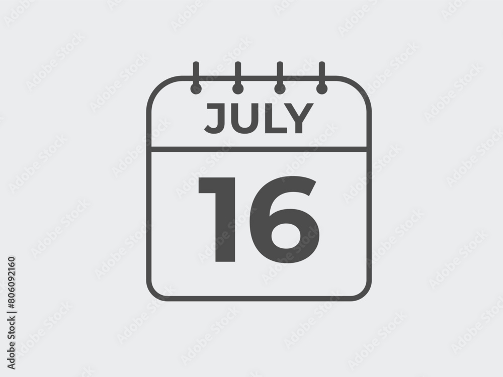 July 16 calendar reminder. 16 July daily calendar icon template. Calendar 16 July icon Design template. Vector illustration
July 16 calendar reminder. 16 July daily calendar icon template. Calendar 16 July icon Design template. Vector illustration