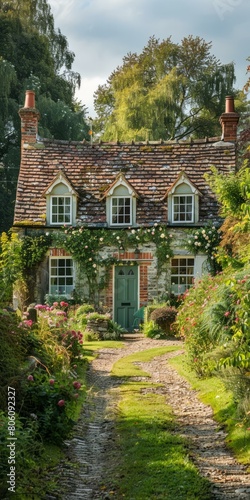 Charming English cottage with blooming garden