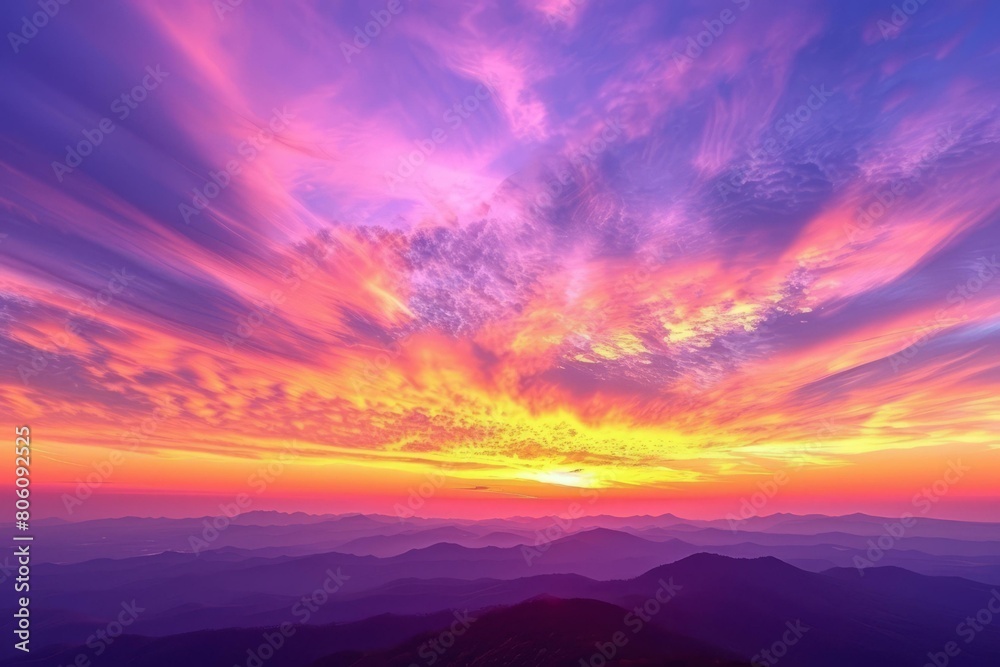 Amazing sunset sky over the mountains