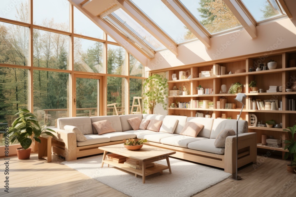 A bright and airy living room with a large windows A bright and airy living room with a large windows