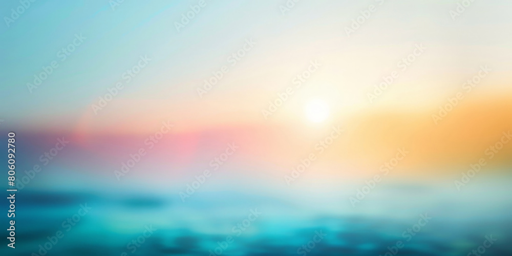 Fototapeta premium Blurred background with soft light, pastel colors, . Blurred fog and waves on a blurred blue ocean. Blurred abstract backgrounds, sky, clouds, sunset and sunrise