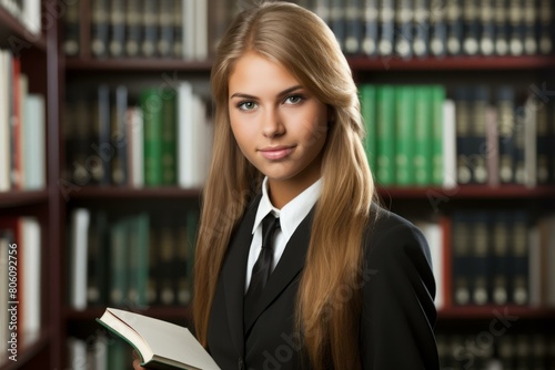 portrait of a young female lawyer in a library