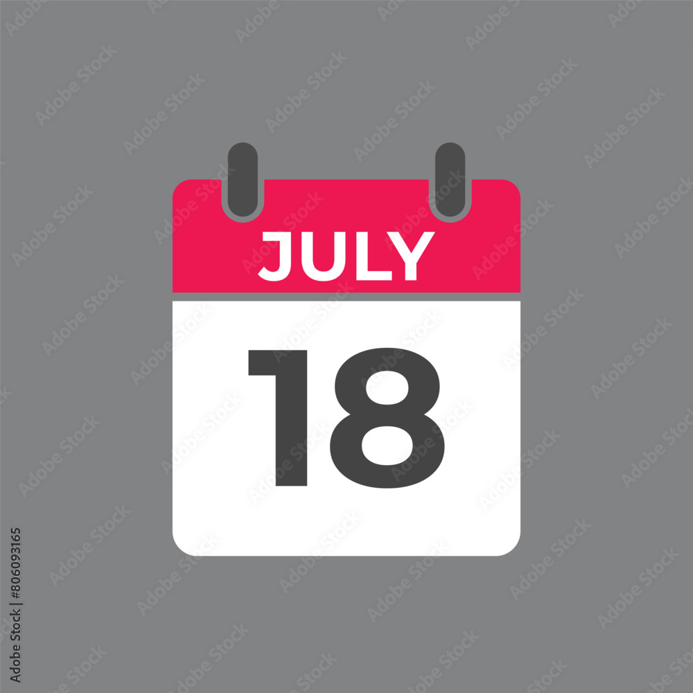 July 18 calendar reminder. 18 July daily calendar icon template. Calendar 18 July icon Design template. Vector illustration
July 18 calendar reminder. 18 July daily calendar icon template. Calendar 18 July icon Design template. Vector illustration