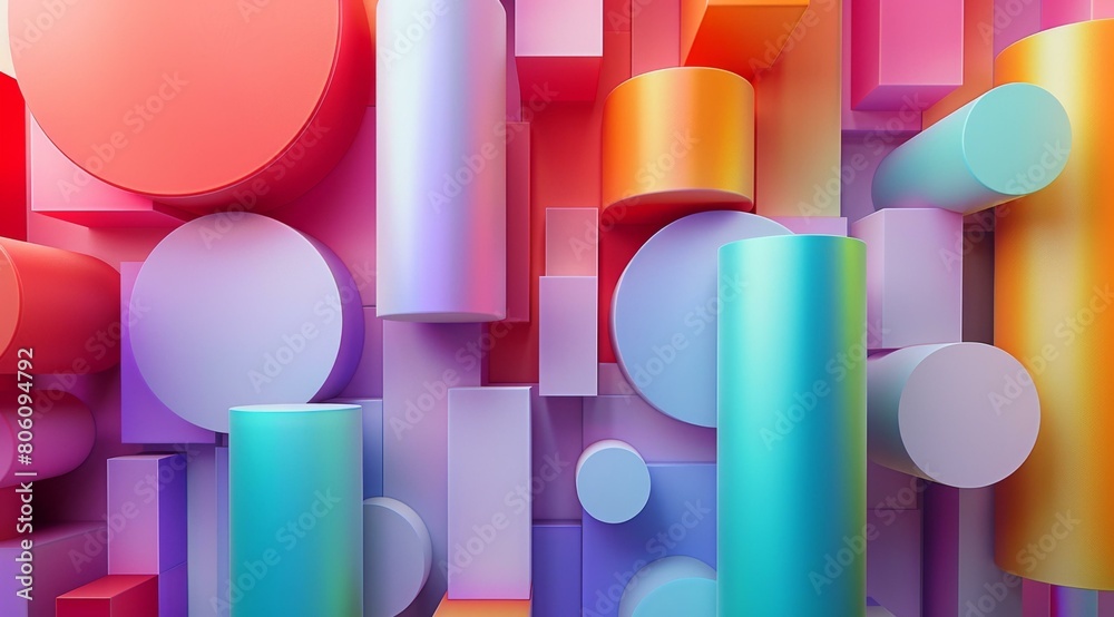 A vibrant and colorful 3D rendering of geometric shapes. A vibrant and colorful 3D rendering of geometric shapes.