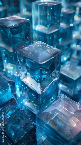 Blue translucent shiny glass cubes