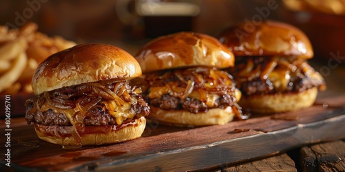 gourmet beef sliders with cheese and caramelized onions photo