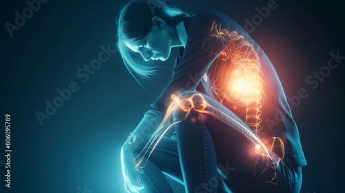 internal glowing bones background of the women neon lights internal background of the female body hips  photo