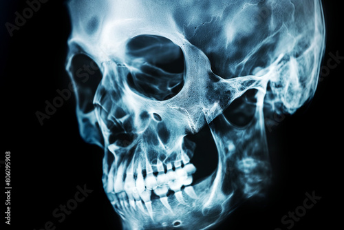 X-ray film human's skull and cervical spine lateral view, close up