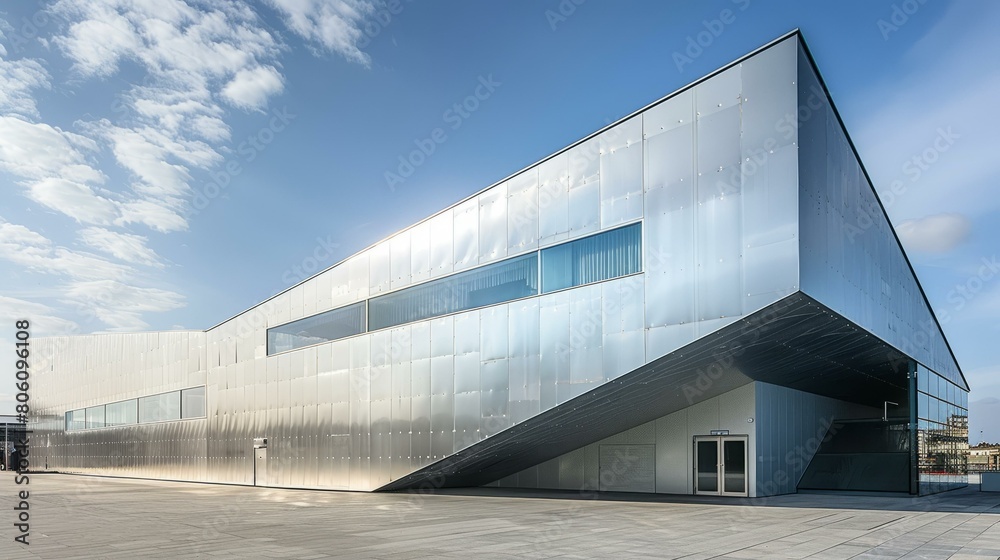 Modern metal building with shiny facade
