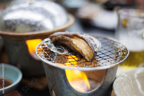 Grilled abalone dinner in Japan