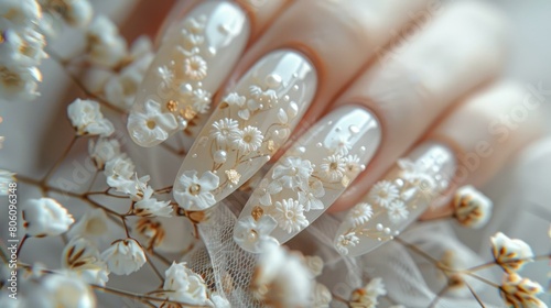 Close-up of a hand with a beautiful floral nail design