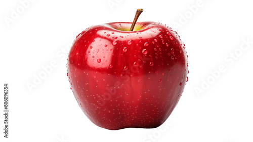 A red apple with water drops on it.