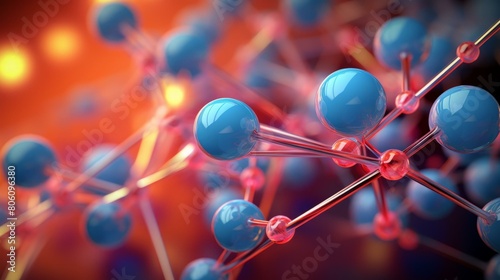 Blue and red molecular structure with a glowing orange background