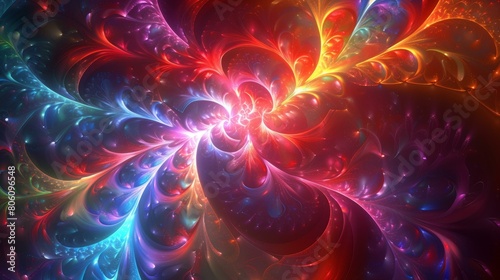 Colorful glowing abstract fractal flower