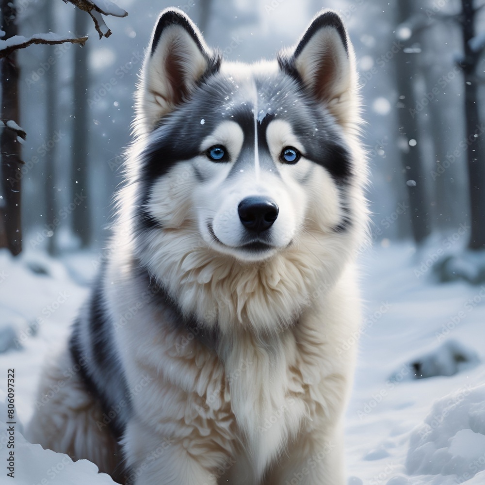 siberian husky dog in a snowy forest siberian husky dog in a snowy forest