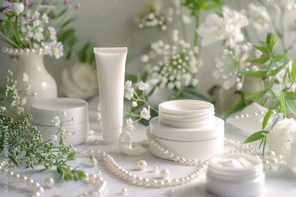 Natural skincare products with flowers Natural skincare products with flowers