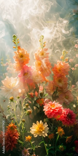 A beautiful bouquet of flowers with a smoky background
