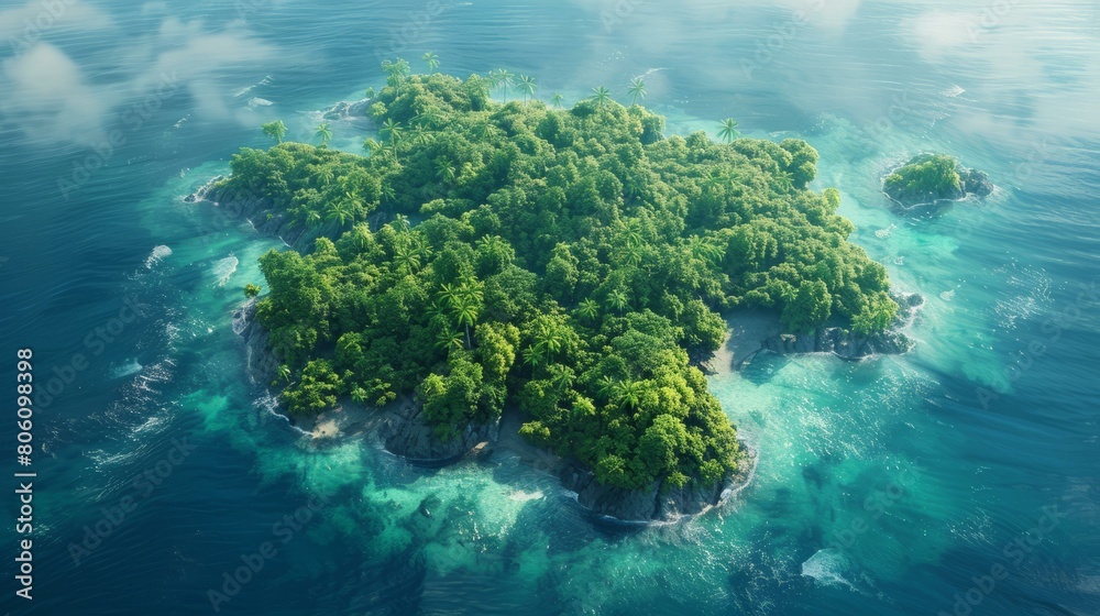 Fototapeta premium Small tropical island with palm trees