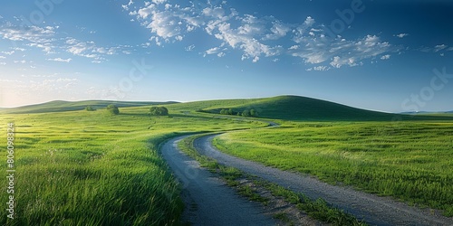 Curving Road Through a Vast Green Field