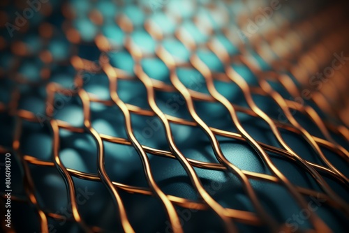 Copper grid with a shiny metal texture close up