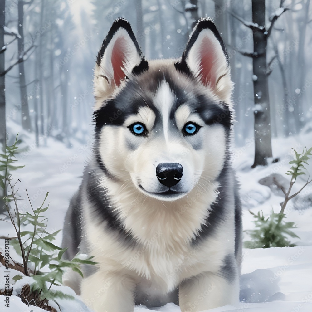 Naklejka premium Husky dog illustration 