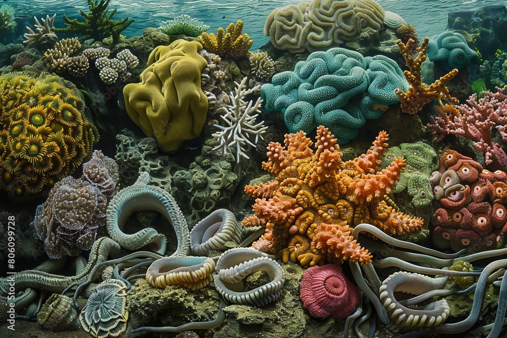 Fototapeta premium Seemingly endless diversity of shapes and textures within the reef ecosystem , super realistic