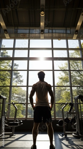 muscular man looking out of gym window © Adobe Contributor