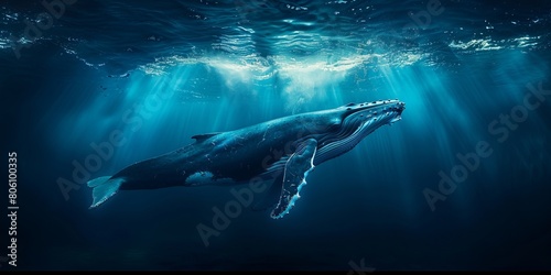 Majestic humpback whale swimming in blue ocean waters © Влада Яковенко