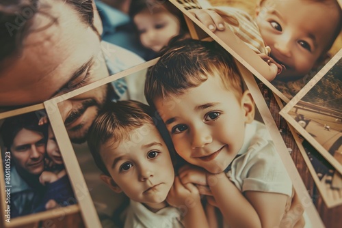 A collage of photos depicting different stages of a father's life with his children, from babyhood to adulthood