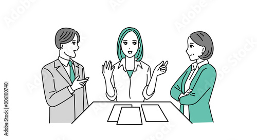 企画会議をする複数のビジネスパーソンのイラスト