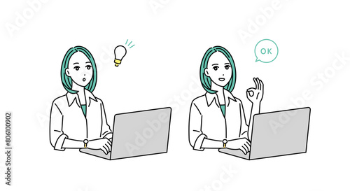 パソコンで作業をする企画ビジネスパーソンのイラスト