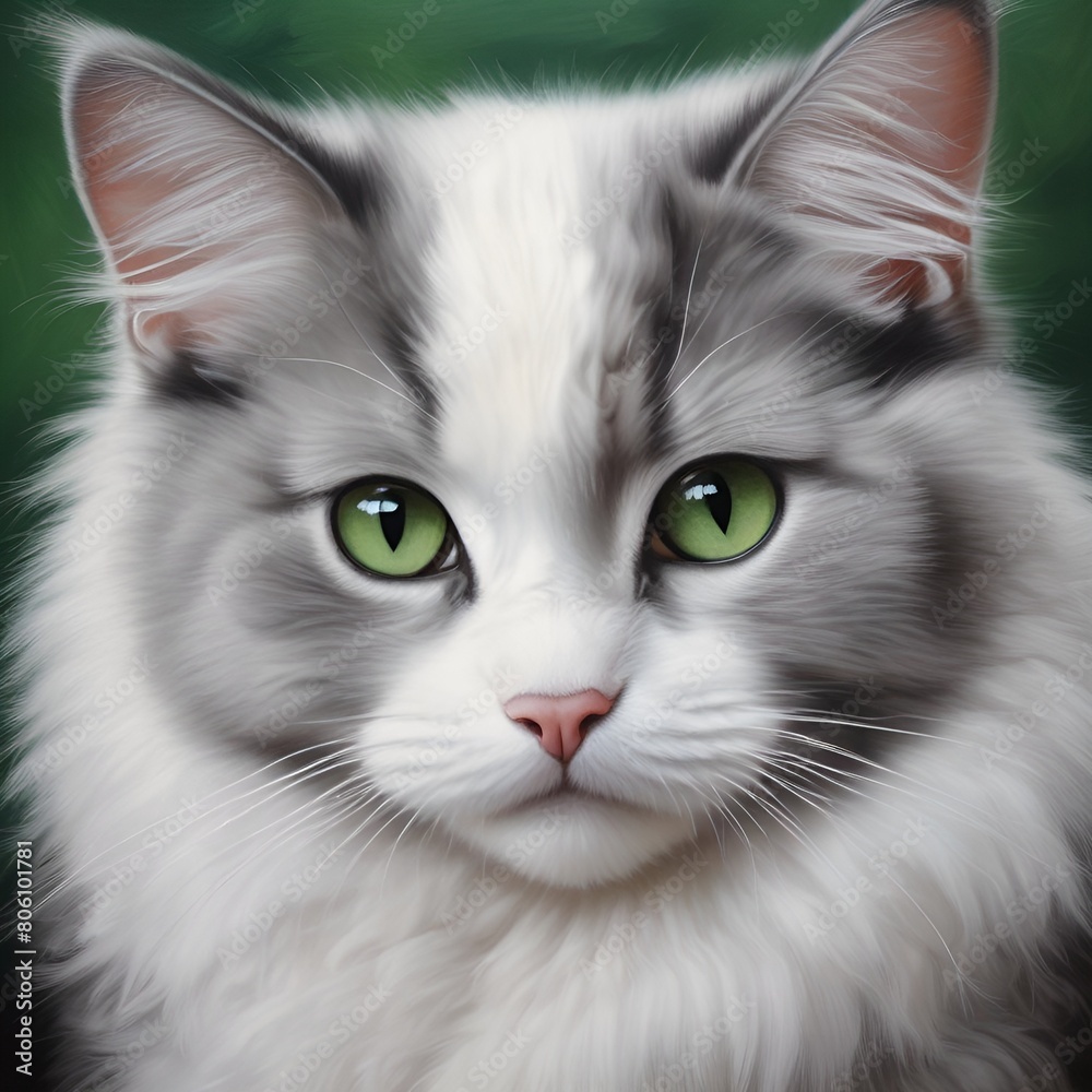 Close up of a fluffy cat with green eyes Close up of a fluffy cat with green eyes