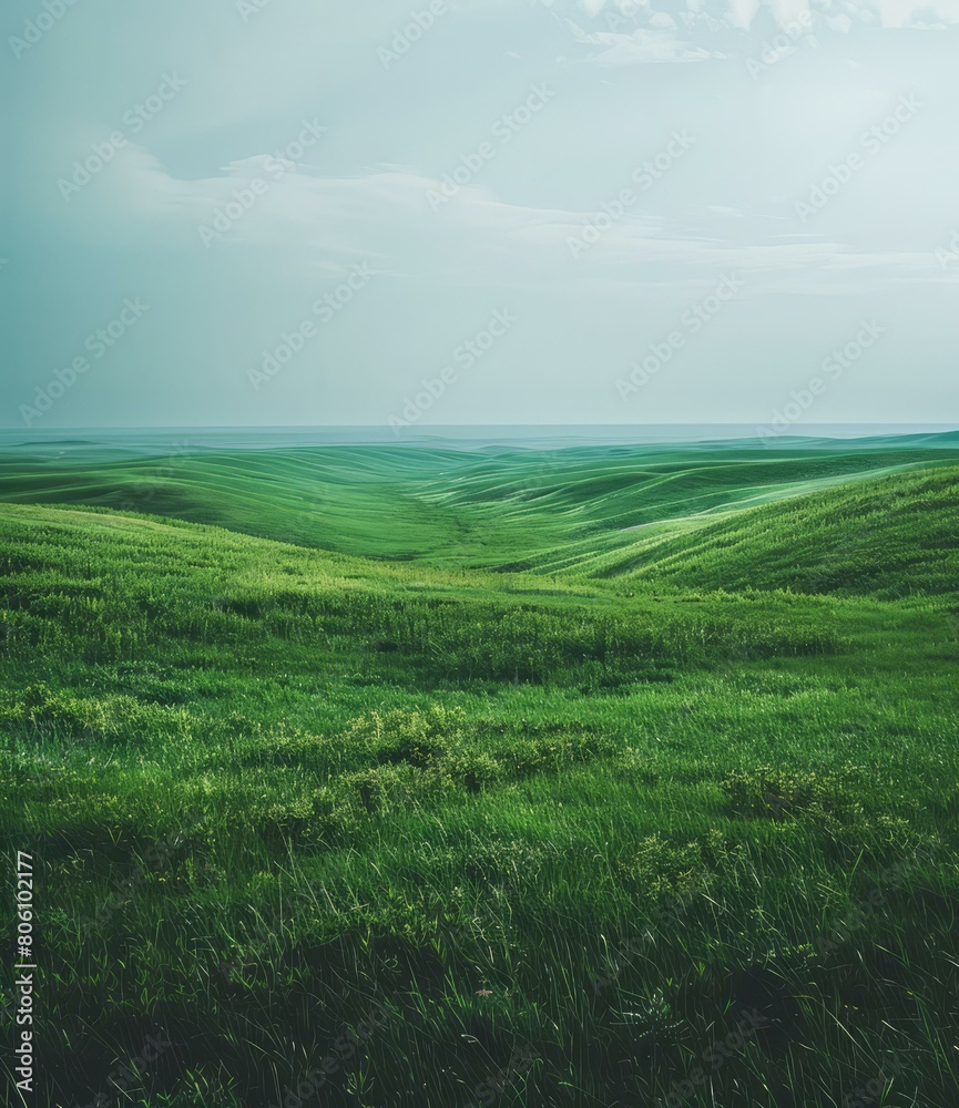 Green rolling hills under a blue sky