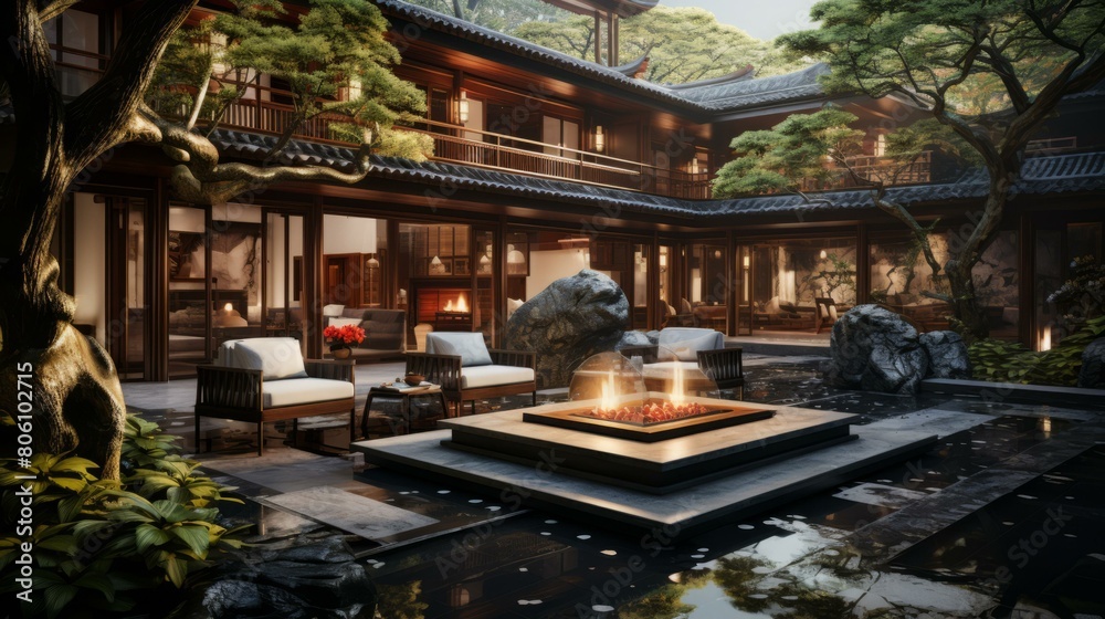 Courtyard of a traditional chinese house with a modern twist Courtyard of a traditional chinese house with a modern twist