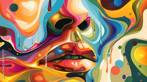 Artistic representation of a nose using abstract shapes and vibrant colors, ideal for creative spaces or art therapy centers