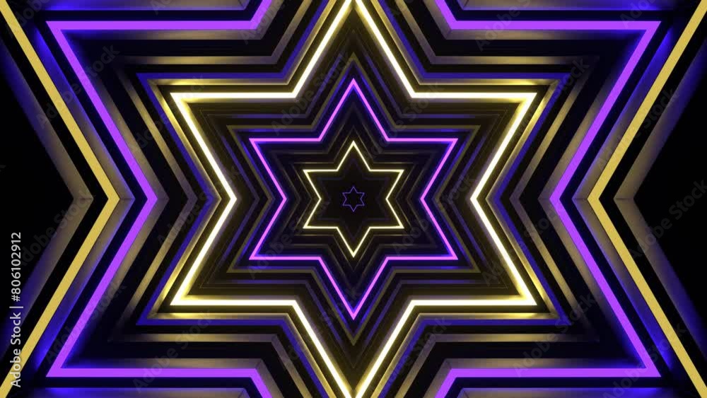 Purple and Yellow Neon Strobe Hexagonal Star Background VJ Loop in 4K