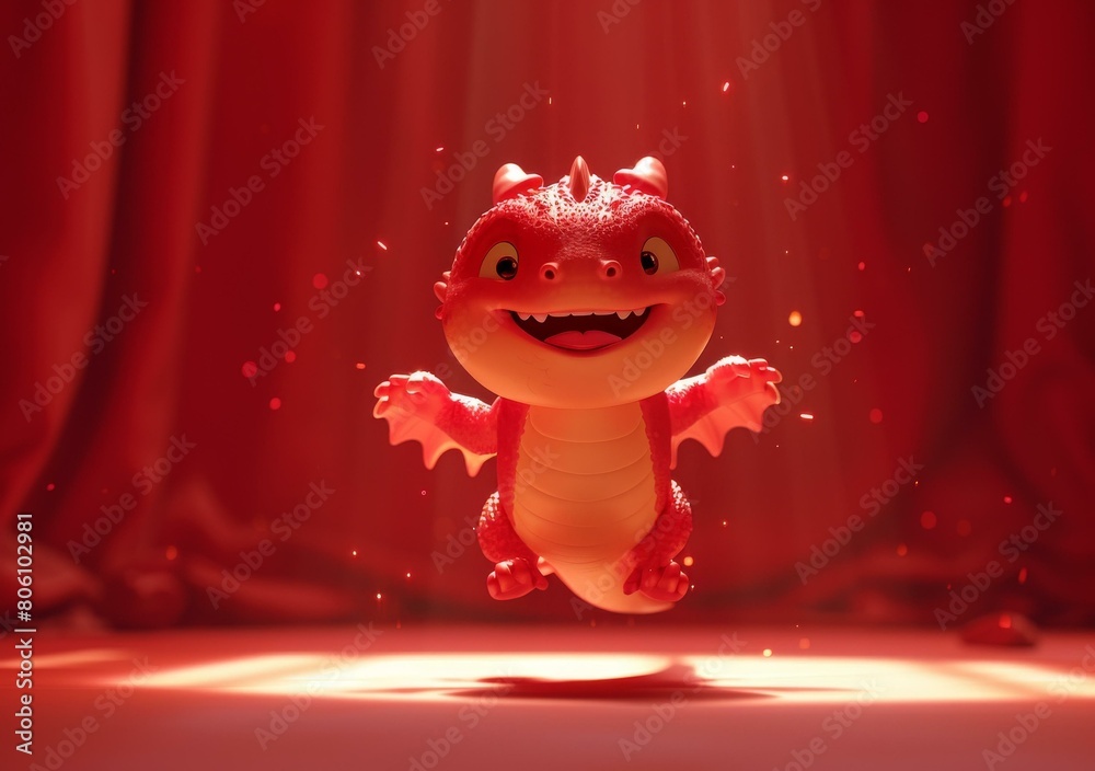 Naklejka premium A red dragon with a big smile on its face