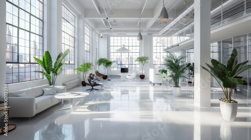 Spacious White Co-Working Office hyper realistic 