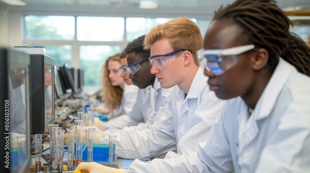 Obraz premium Multi-ethnic group of scientists working in a lab