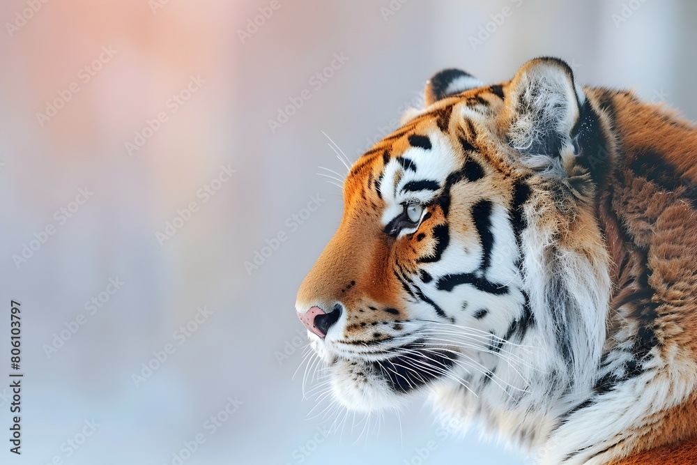 Obraz premium Captivating Portrait of a Majestic Tiger in Tranquil Pastel Colored Surroundings
